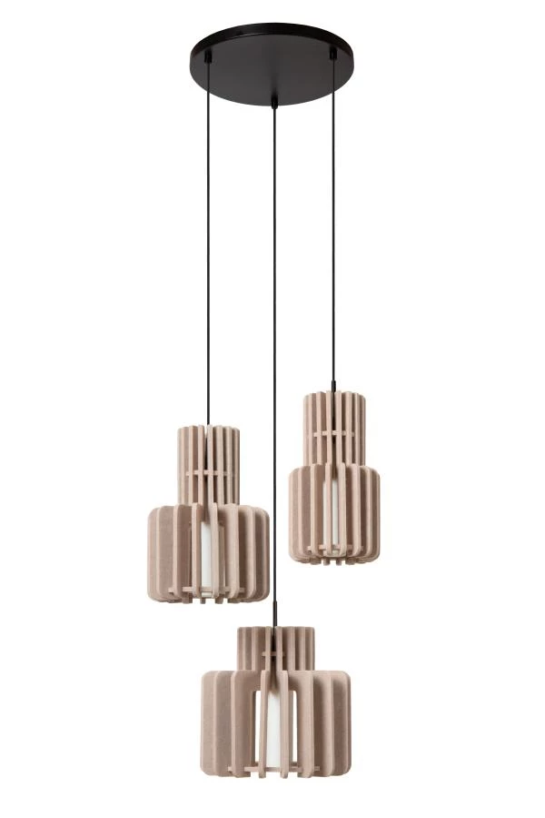 Lucide ROLLO - Hanglamp - 3xE27 - Taupe - uitgezet